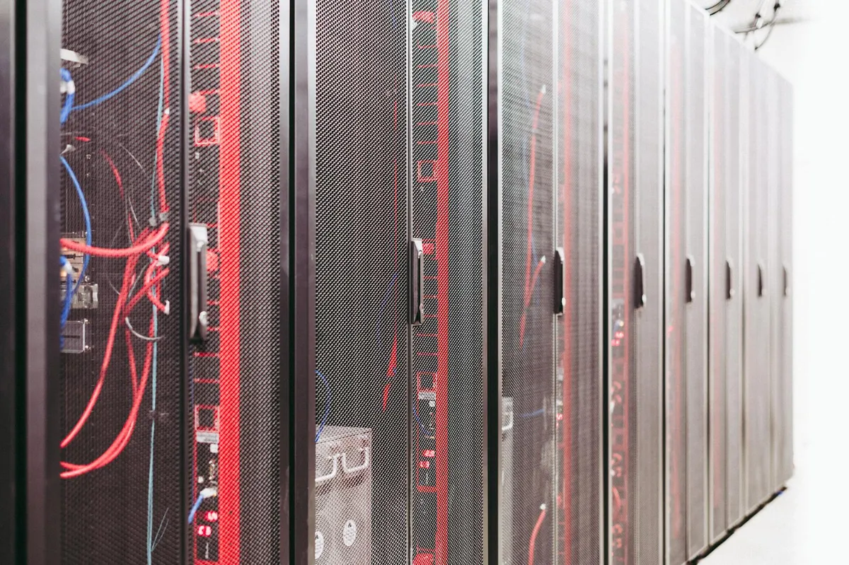 A data-center server room with computer racks